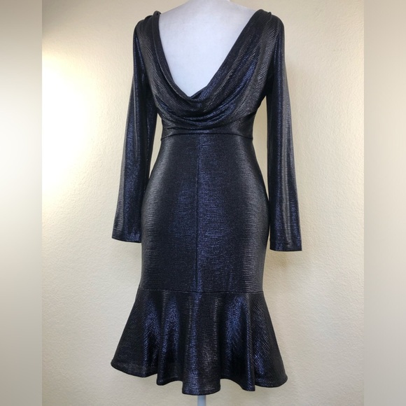 NWT NIGHTWAY Navy Long Sleeve Jewel Neck Knee Length Evening Sheath Dress Sz:4 - Picture 10 of 16